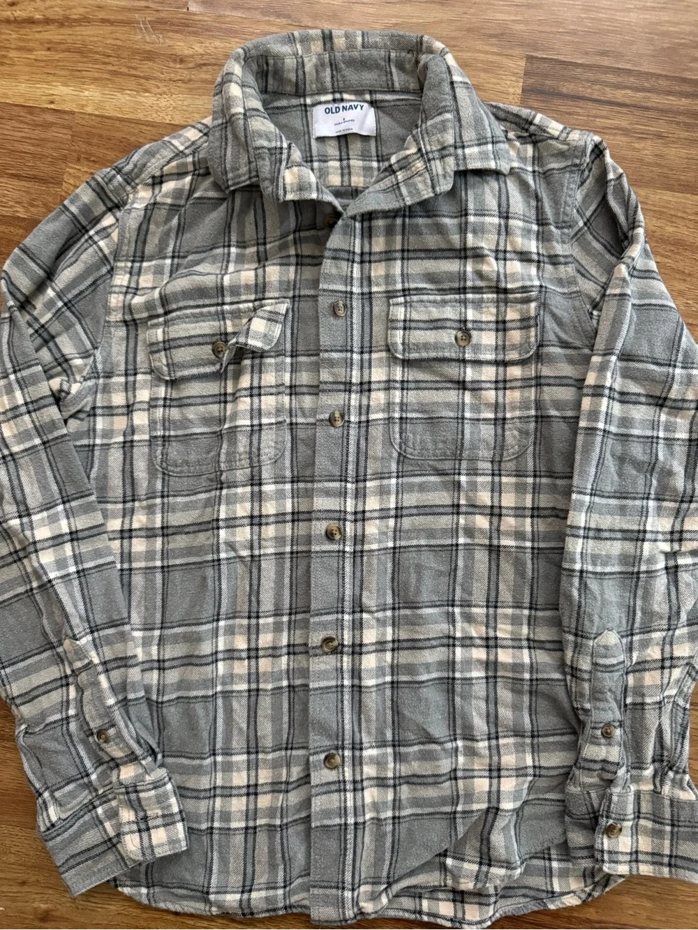 Old Navy Gray and White Plaid Button-Front Shirt